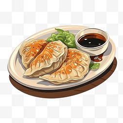 中国菜插画图片_饺子日本传统食品亚洲饺子海报插