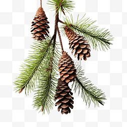 冬天的圣诞树枝上有小锥体