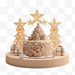 雪球背景图片_圣诞树的 3D 渲染，由讲台上的照
