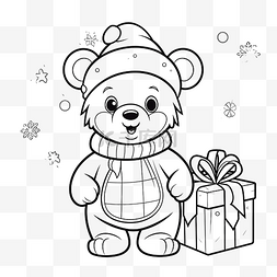 熊书图片_圣诞熊和雪花着色页