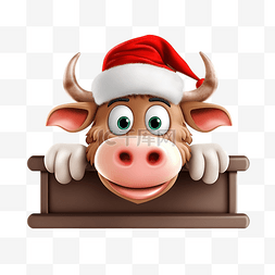 牛年图片_可爱的圣诞公牛与空标牌卡通人物