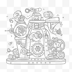 齿轮字体图片_带有齿轮轮廓草图的机器的涂鸦 