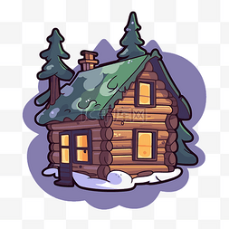 卡通房子和白雪皑皑的森林 向量