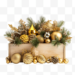 华丽门头图片_金木盒子里装满了圣诞装饰品，有