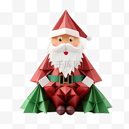 红色圣诞树折纸图片_快乐的圣诞老人坐在红色和绿色的