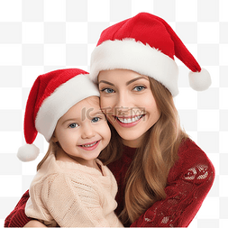 母亲拥抱戴圣诞帽的女儿在家庆祝