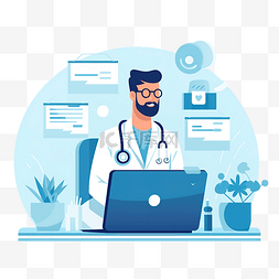 医疗健康蓝色图片_远程医疗医生正在通过在线互联网