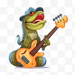 贝斯剪贴画卡通青蛙弹低音吉他 