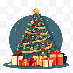 带有装饰圣诞树和圣诞礼物的平面