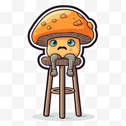 凳子上卡通设计的蘑菇悲伤燧石特
