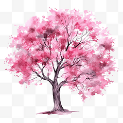 手植物植物花卉图片_粉红色的水彩树
