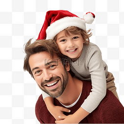快乐拥抱图片_圣诞节期间在家背着孩子的快乐父