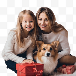 梗犬图片_快乐的母亲带着女儿和杰克罗素梗