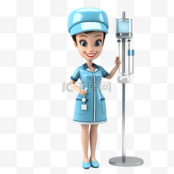 护士站输液图片_护士站在输液杆附近 3D 人物插图