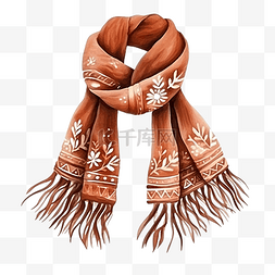 棕色boho围巾插画冬季秋季元素