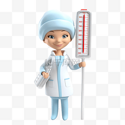 理療图片_护士拿着温度计 3d 人物插画