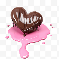 巧克力抽象图片_粉红色的心与融化滴落的巧克力
