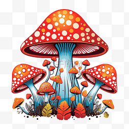 色彩缤纷的复古蘑菇飞木耳与点状