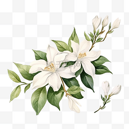 性冷淡植物图片_装饰茉莉花绽放侧视图的水彩