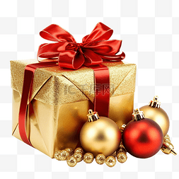 圣诞豪礼图片_美丽的金色礼物，配有红丝带和隔