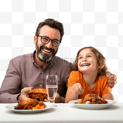 感恩节晚餐图片_父亲和女儿享受感恩节晚餐