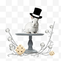 玩具小兔子图片_魔杖魔术师的帽子漂亮的小桌子白