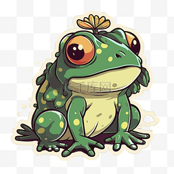 可爱的绿色青蛙坐在皇冠纹身设计