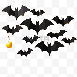 万圣节装饰概念黑纸蝙蝠黄色纸板