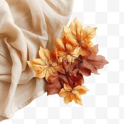 亚麻餐巾上丝绸秋叶的感恩节装饰