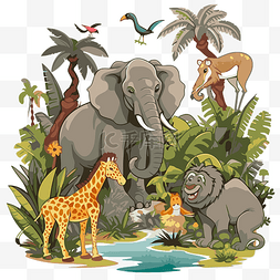 卡通大地图片_丛林动物 向量