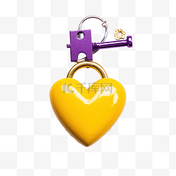 黄色心形气球图片_紫色挂锁和黄色心形钥匙