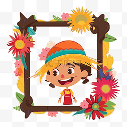 框架剪贴画可爱卡通女孩与鲜花 