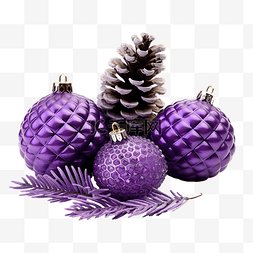美丽的紫色圣诞球和锥体隔离在白