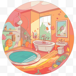浴室柜柜子图片_浴室浴室插画可爱浴室卡通插画圆