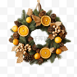 松枝球图片_圣诞花环，干柠檬，杉树和球
