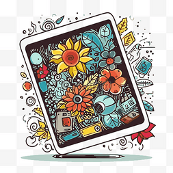 平板电脑剪贴画包含鲜花和其他物
