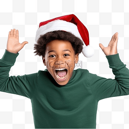 戴着圣诞帽的非洲裔美国男孩庆祝