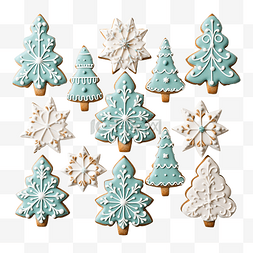 圣诞饼干形状像圣诞树雪花和蛋糕