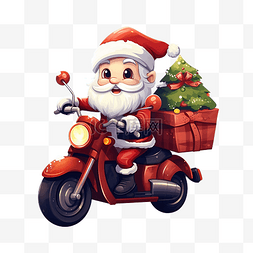 插画矢量场景图片_快乐圣诞贺卡与摩托车矢量插图设