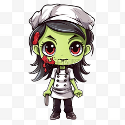 卡哇伊卡通女人物图片_可爱的僵尸女孩厨师角色设计万圣