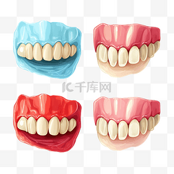 现实风格的下巴牙齿设置彩色 png 
