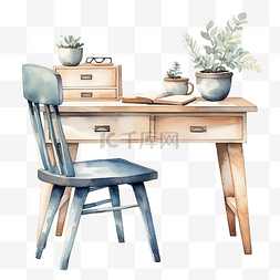 桌子书桌图片_水彩书桌家具剪贴画