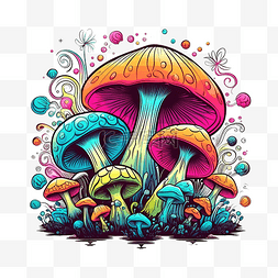 霓虹色蘑菇蘑菇迷幻绘图