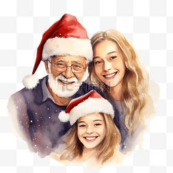 爷爷和女孩图片_可爱的祖父和年轻夫妇戴着圣诞帽