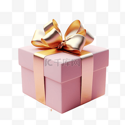 金色的礼物盒图片_柔和的粉红色表面上有金色丝带的