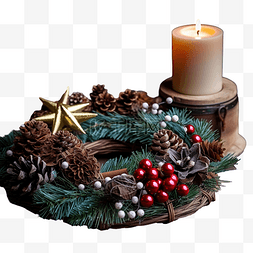 復古桌图片_星形托盘中的圣诞花环和蜡烛