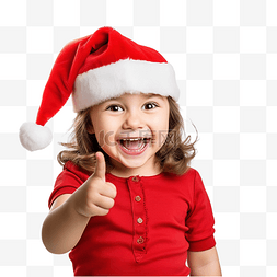 庆祝圣诞节的小女孩用拇指指着远