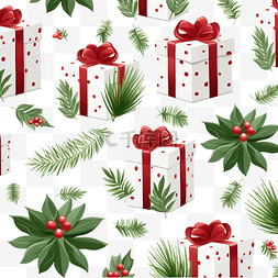 达尔效应图片_圣诞节无缝图案与礼品盒和植物矢