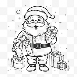 圣诞老人与花环和礼物线性涂鸦