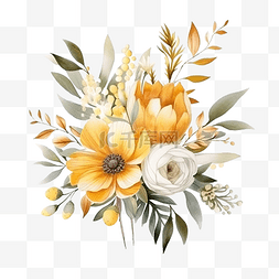 外场布置图片_水彩金色花朵花束布置插画